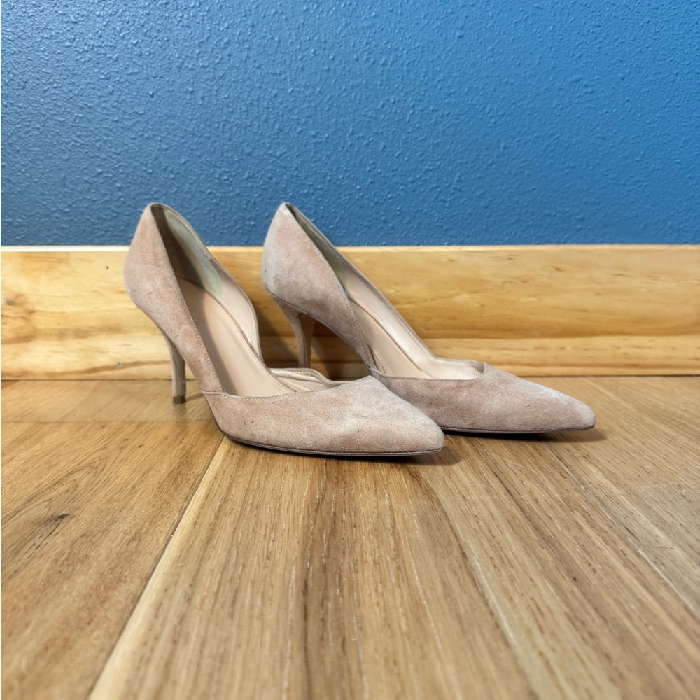 J. Crew Tan Suede Colette D’orsay 3.25” Pointy Toe Pumps size 8